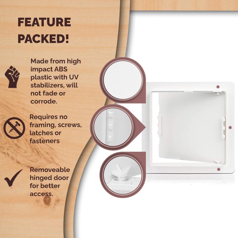 Morvat Access Panel 12x12 Inch for Drywall & Ceiling with Door, Heavy-Duty Durable ABS Plastic & Easy Install Access Box, Wall Hole Cover Plate for Plumbing & Electrical Cables & Wiring, White - Image 4